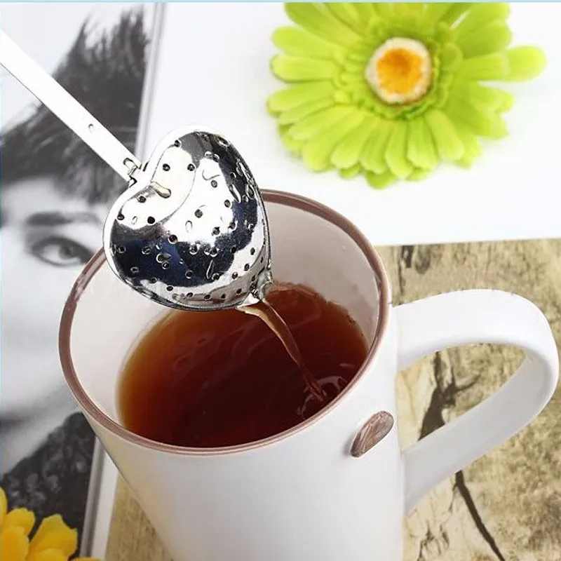 1pcs Tea  Strainer Spoon Colander Heart Shape Stainless Steel Strainer Infuser Filter Spice Ball Spoon Kitchen Tool (5)
