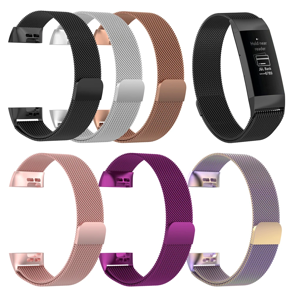 

Wristband Metal Stainless Steel Milanese Magnetic Loop Band Strap for FitBit Charge 3 Smart Watch
