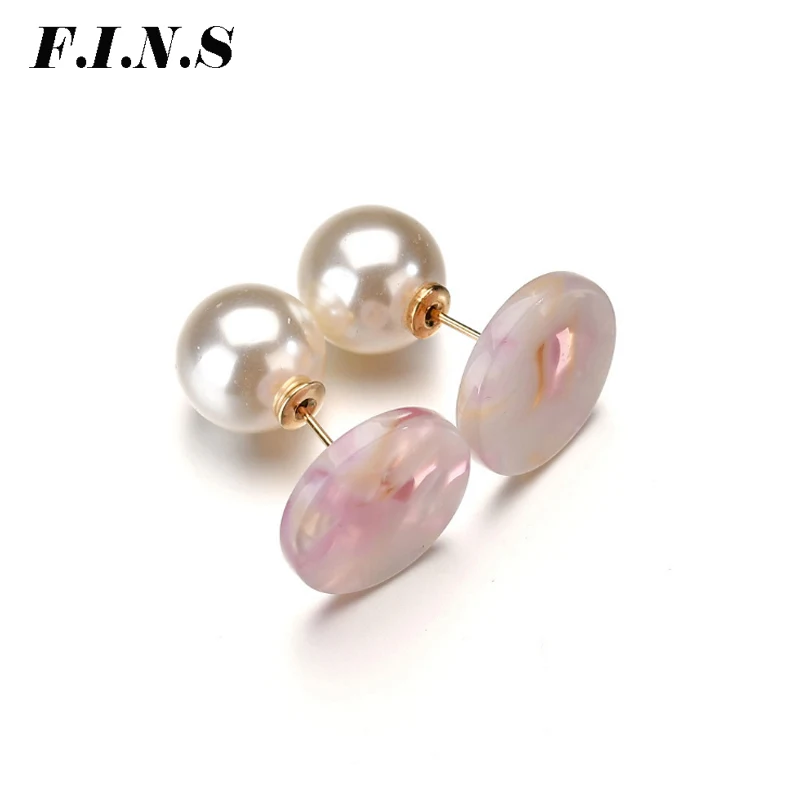 

F.I.N.S New Earrings 2018 Imitation Pearl Round Stud Earrings Pink Tortoiseshell Acrylic Earings Fashion Jewelry Women's Earring