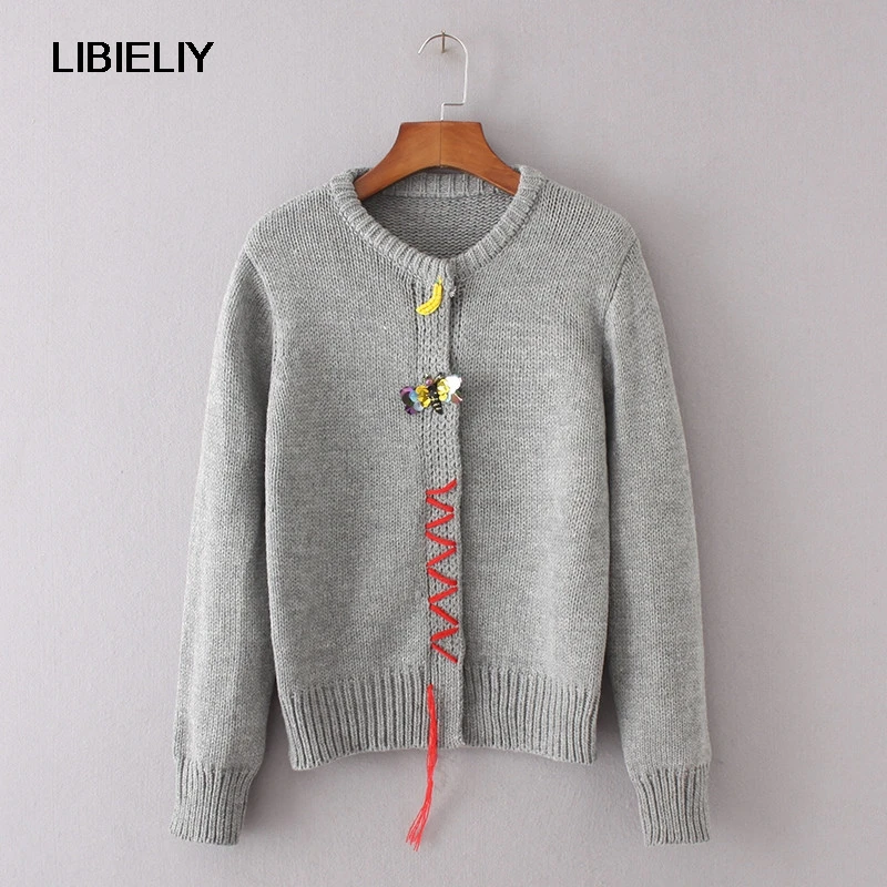 Applique Solid Cardigan Sweater Women Nice Spring And
