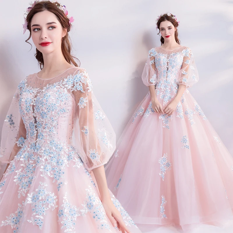 

100%real luxury light pink/blue/lavender sleeve cosplay ball gown medieval dress Renaissance gown queen Victoria Belle Ball gown