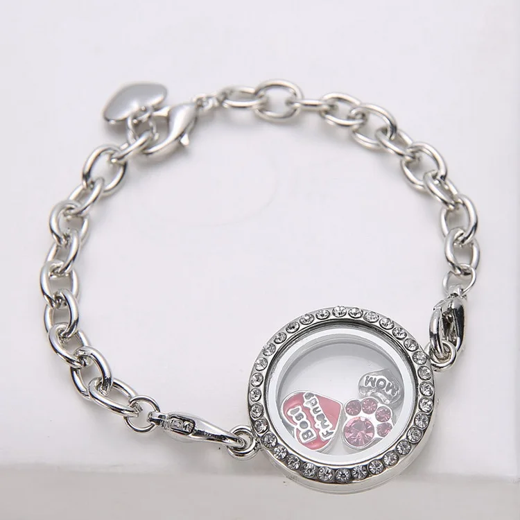 New Hot Silver Crystal Living Memory Locket Bracelet Floating crystal