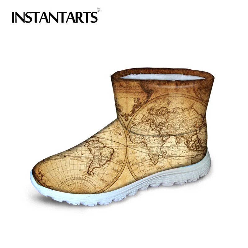 

INSTANTARTS World Map Women Boots 3D Print Women Comfortable Winter Snow Boots Teenager Girl Ankle Boots Woman's Flats Shoe 2018