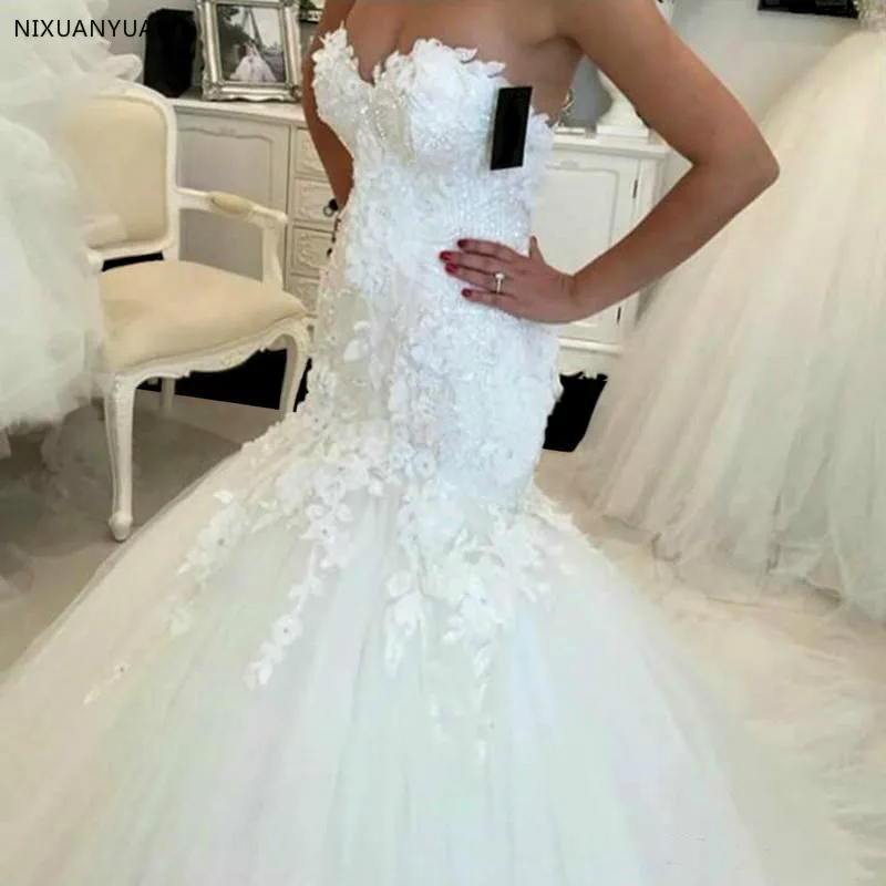 

Hot Sale New Lace Mermaid Wedding Dresses 2019 Appliques Sweetheart Bride Dresses Elegant Wedding Gowns Casamento