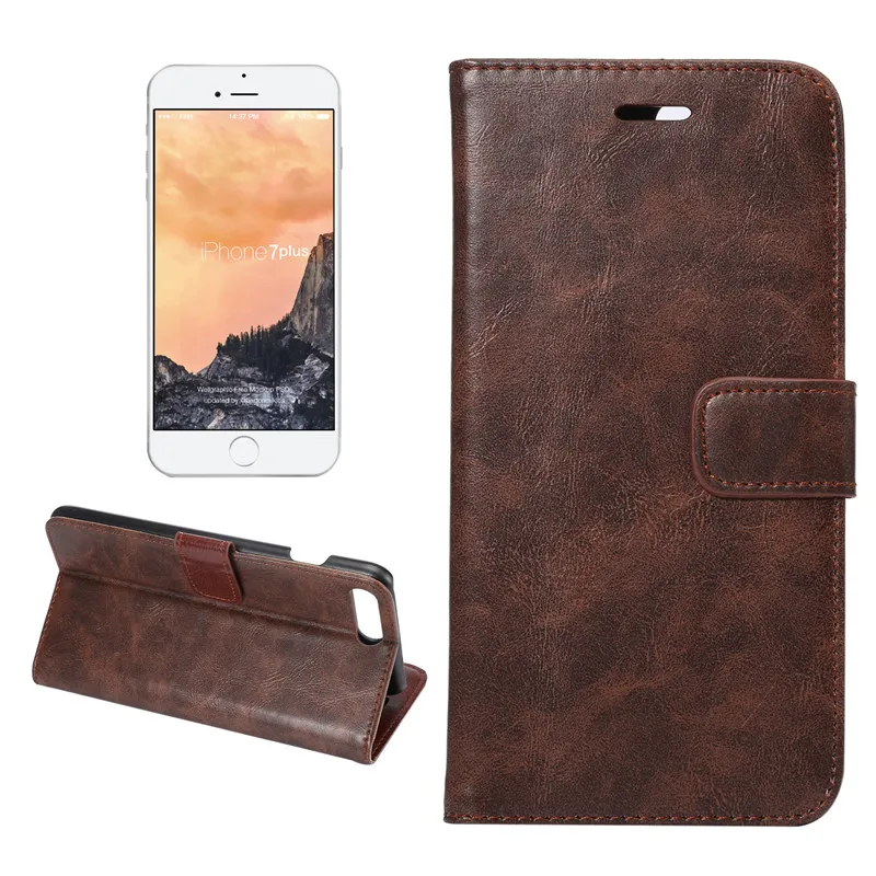 Dark Brown Crazy Horse Leather Wallet Phone Case
