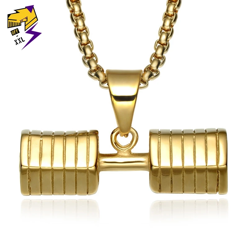

Dumbbell Pendant Necklaces Men Black Stainless Steel Long Silver Box Chains Fitness Gym Necklace Birthday Gifts for Boyfriend