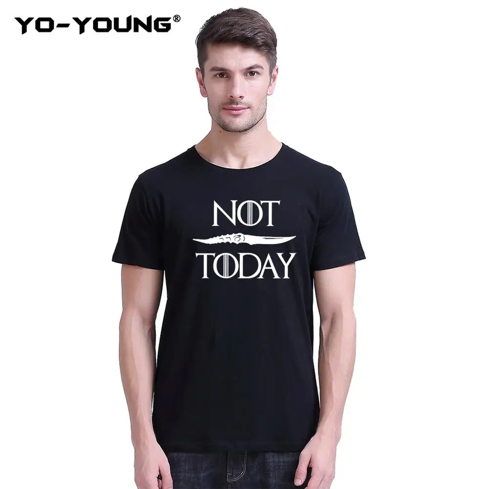 

Yo-Young Men T Shirts Game Of Thrones Letter NOT TODAY Print Arya Stark Casual T-Shirt 100% 180g Combed Cotton Unisex Tee Tops