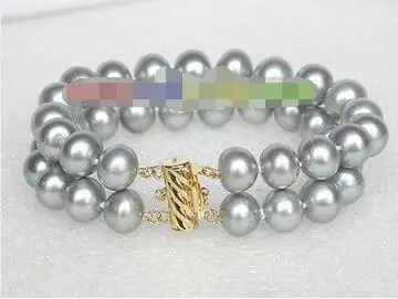 

SHIPP >>new hot 8" 12mm round Gray Freshwater pearls bracelet 14K/20 gold clasp j8540