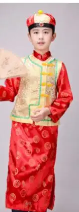 Древняя китайская суда цинской династии костюм, китайский, традиционный народного танца Детский костюм ханьфу для выступлений на сцене платье принцессы - Цвет: Бежевый
