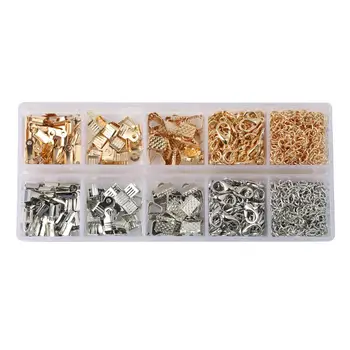 

Iron Fold Over Cord End Lobster Clasp Jump Rings Extension Chain Combination Set,Jewelry Findings Making Supplies Wholesale