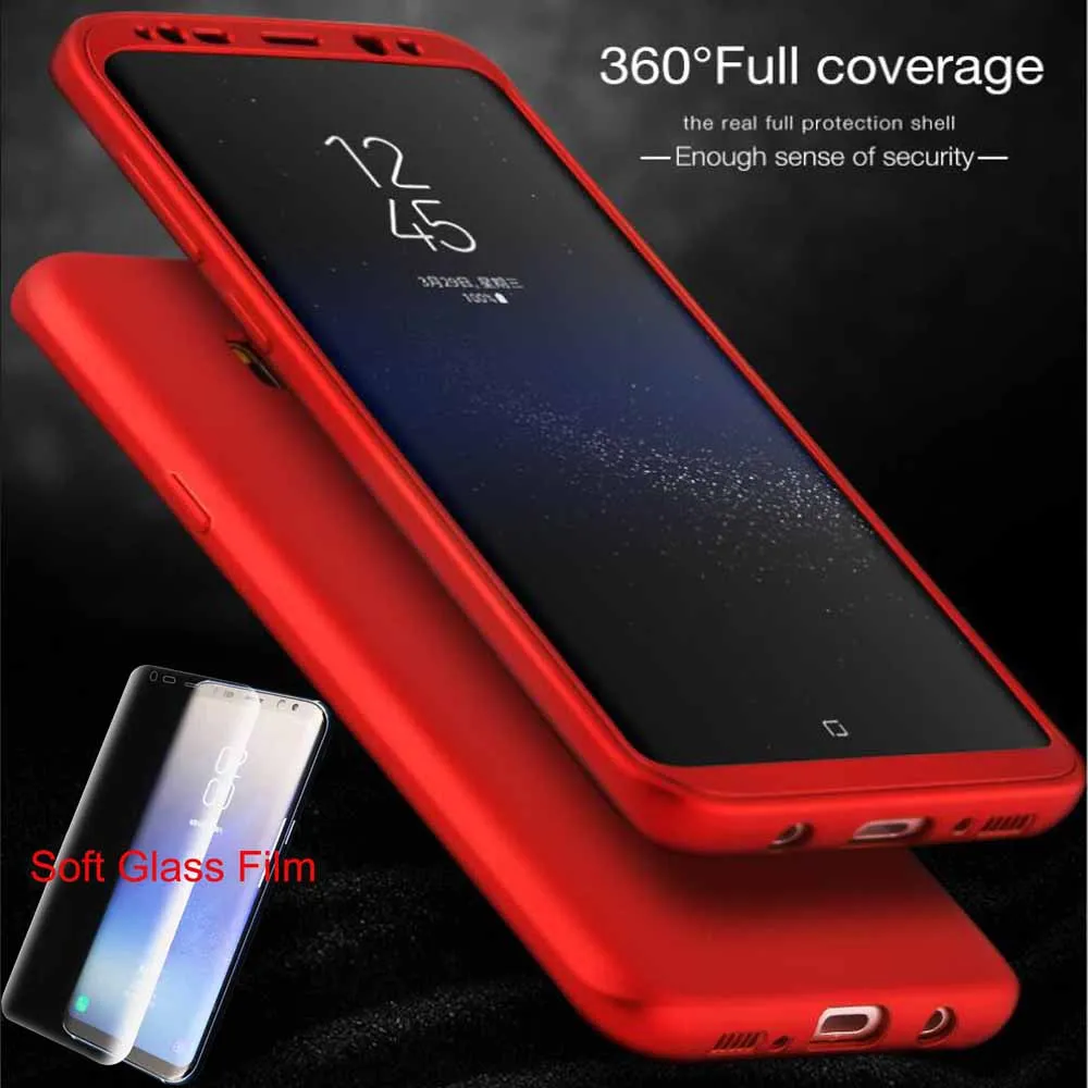 360 Full Body PC+Silicon Phone Case For Samsung S8 S8Plus with Soft Glass Film Hybrid Shockproof w/ TPU |