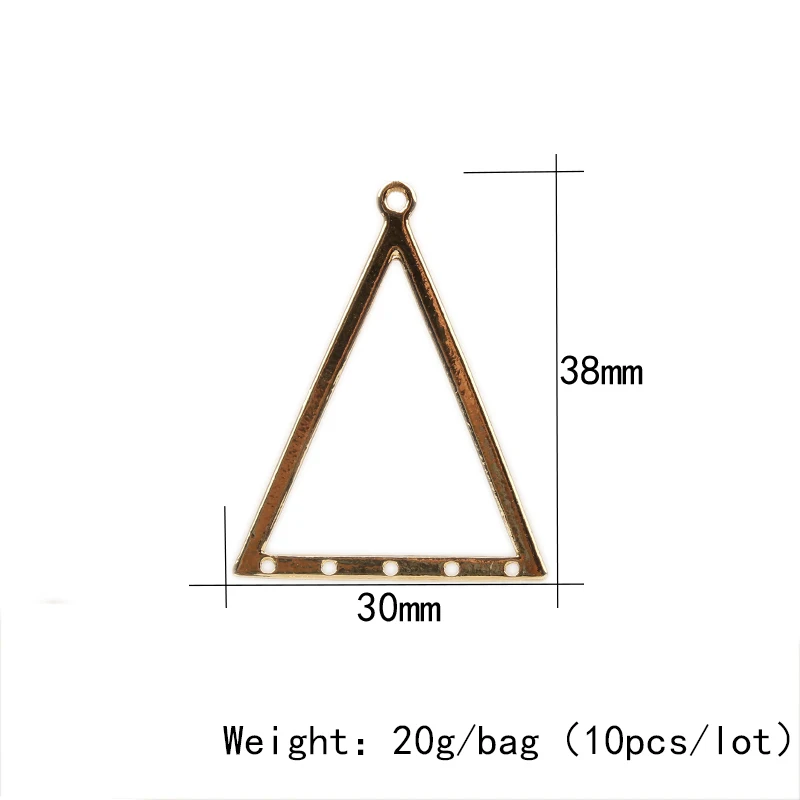 10 шт./лот 38*30 мм цинковый сплав золотой геометрический треугольник Подвески пористый Linker разъем для DIY кисточка серьги ювелирные аксессуары