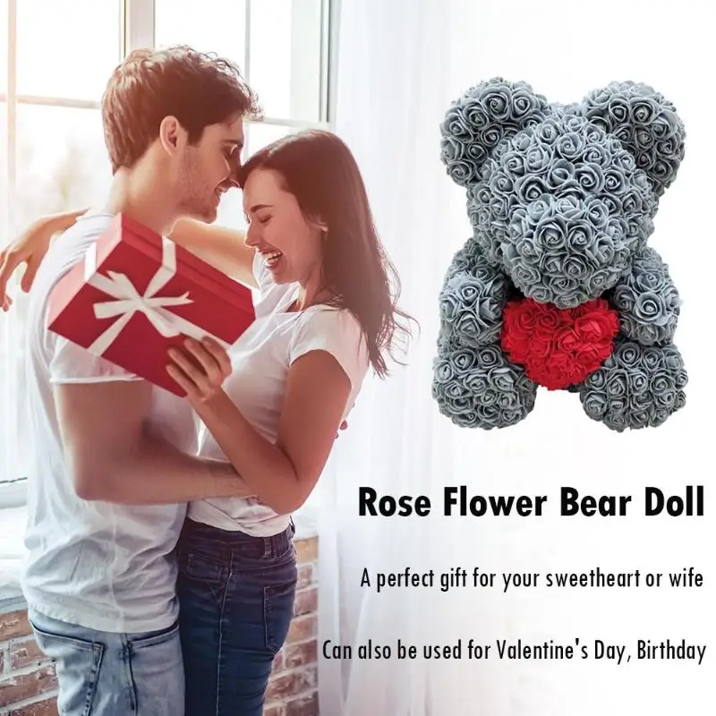 40 см Роза плюшевый медведь Цветы свадебное украшение пенопластовый медведь с сердечком Роза медведь Ремесла день Святого Валентина подарок для девочек