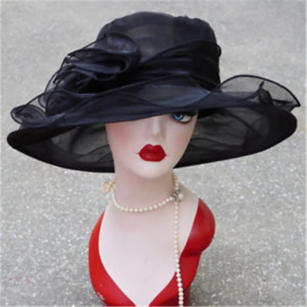 

Wide Brim winter hats for women natural Wedding Church Occasional Organza chapeaux de mariage pour les femme wedding accessorie