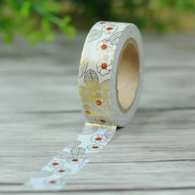 2017 New 1x Floral Washi Tape Hot Print Gold Glitter DIY Decorative