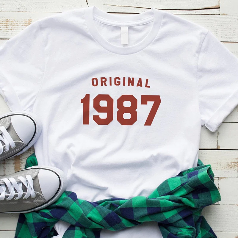 

32nd Birthday Gift for Her 1987 Shirt for Womens Graphic Tee Year of Birth 32 Birthday Party T-shirt Cotton Tshirt 80s Fashion