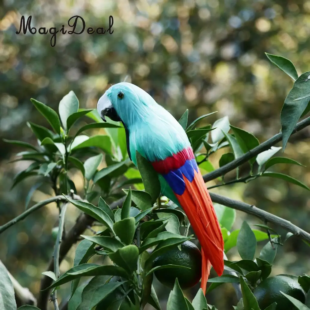 12'' / 30cm Decorative Feather Parrot Model Artificial Bird Statue Macaw Figurine Fancy Dress Props Garden Lwan Tree Decor