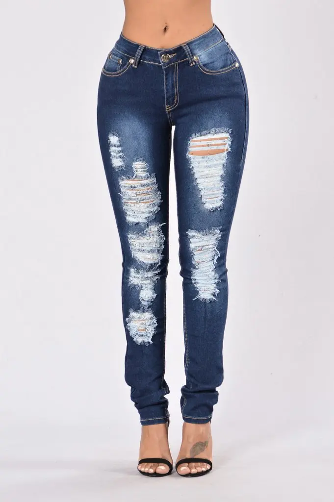2018 Women Jeans HotSexy Ripped Washed Denim Skinny Pencil Pants Fashion Jeans Female Stretchy Full-Length Push Up Jeans Jeans