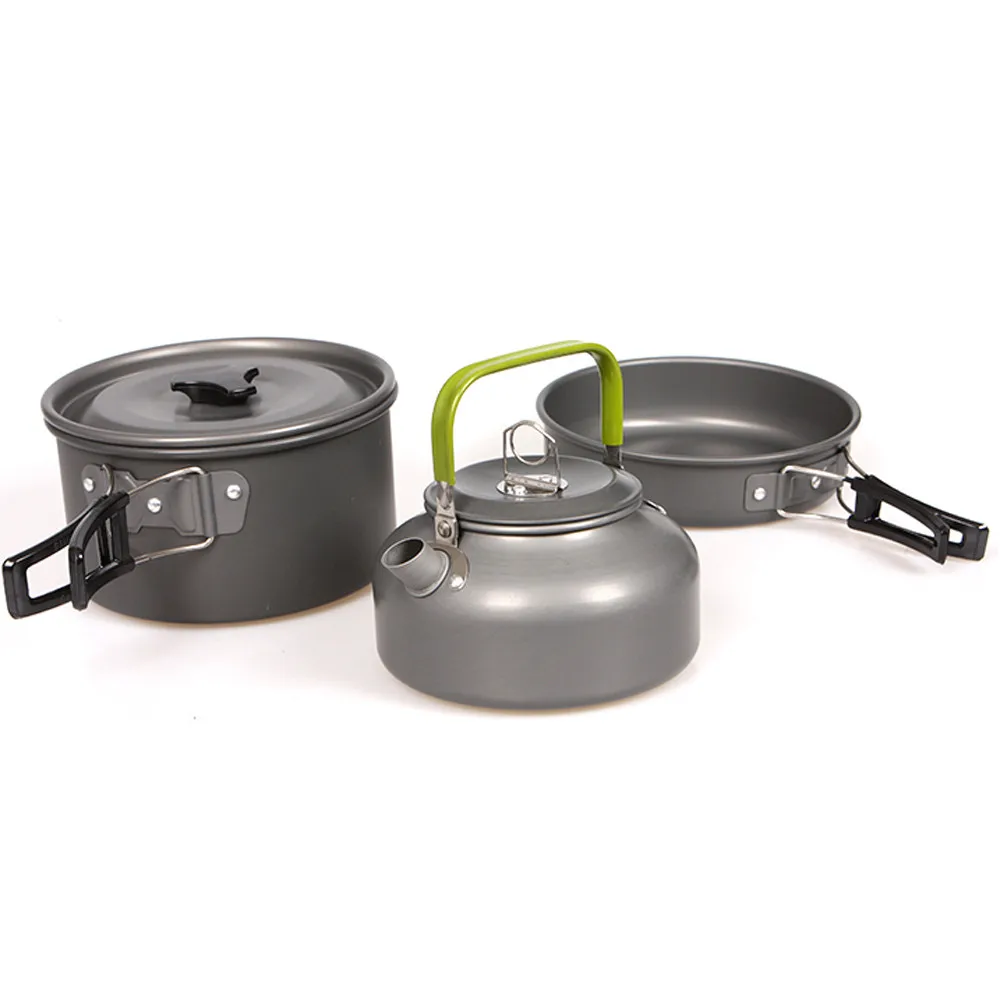 

3pcs Camping Hiking Picnic Cookware Cook Cooking Pot teapot Set Aluminum Outdoor