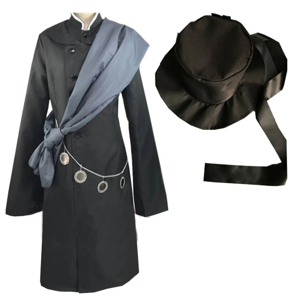 

2018 Black Butler Kuroshitsuji Undertaker Cosplay Halloween Party Costume Custom Made Full Set With Hat And Chain