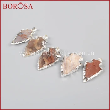 

BOROSA Pure Silver Color Naural Rough Arrowhead Natural Stone Pendant Bead SS023