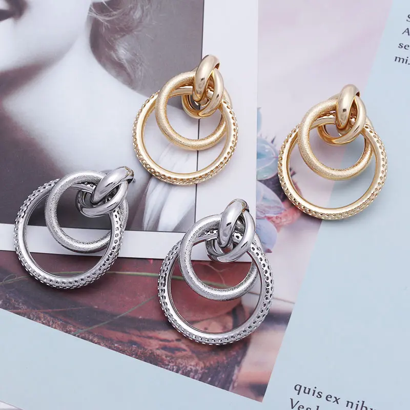 

2019 Fashion Big Gold Silver Pearl Drop Earrings Jewelry Dangling Statement Geometric Long Metal Earrings for Women African