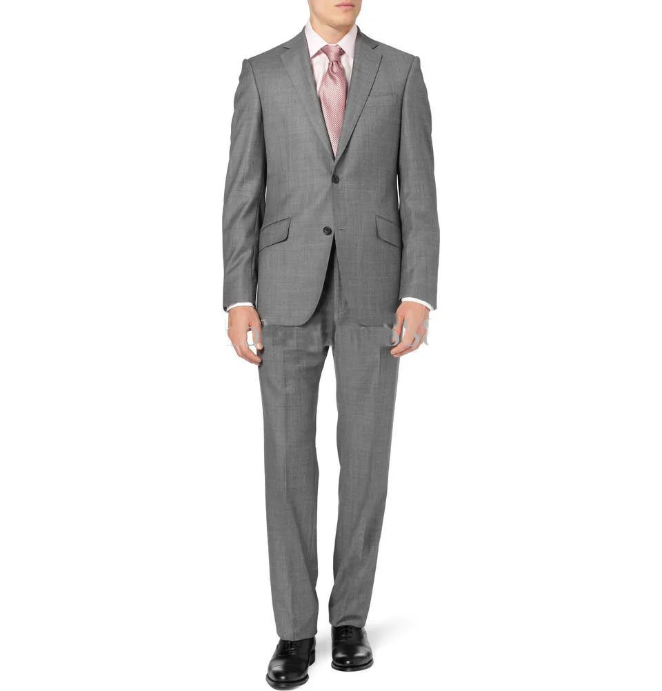 New Groom Tuxedos/Grey Two Buttons Notch Lapel Best Man Groomsman Men Wedding Suits Prom/Form/Bridegroom (Jacket+Pants+Tie+weddi