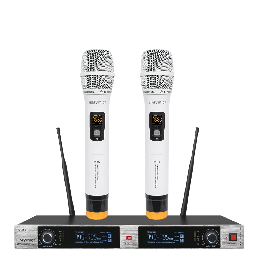 

iiiMymic Audio Wireless Microphone IU-412 Metal construction PRO Karaoke UHF Dual 2 Channel System with 2 MIC Fixed Frequency