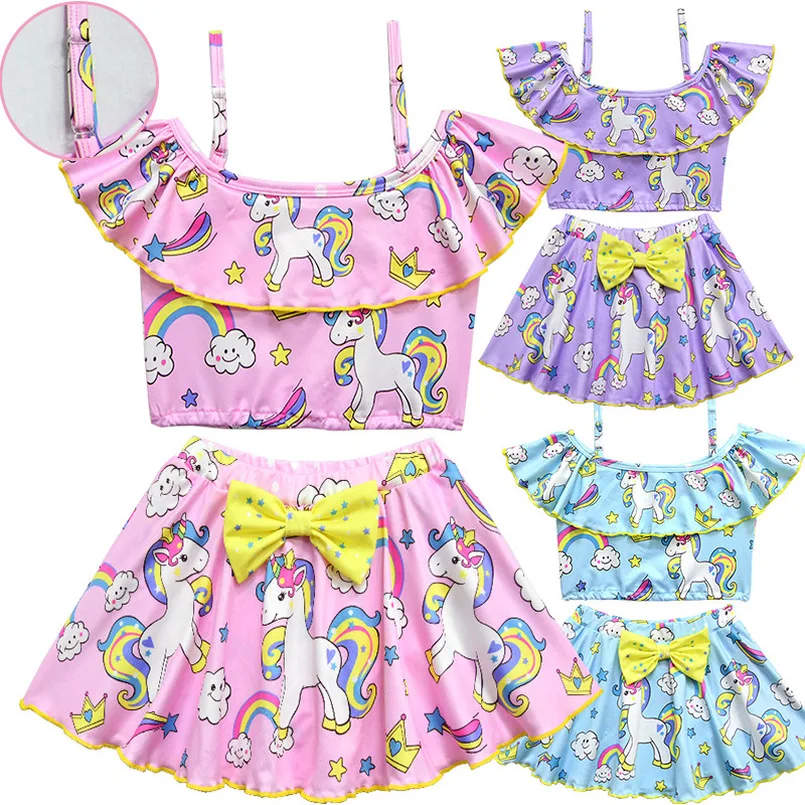 

Unicorna animal print summer toddler girl clothes unicornio girls dress Bikini 2pcs set Swim Kids Unicorn Swimsuits bow skirts