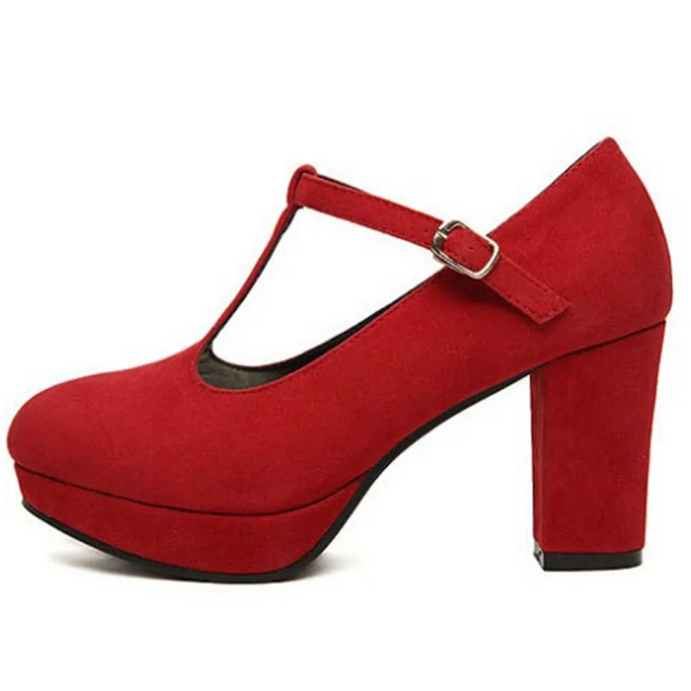 red chunky heels closed toe