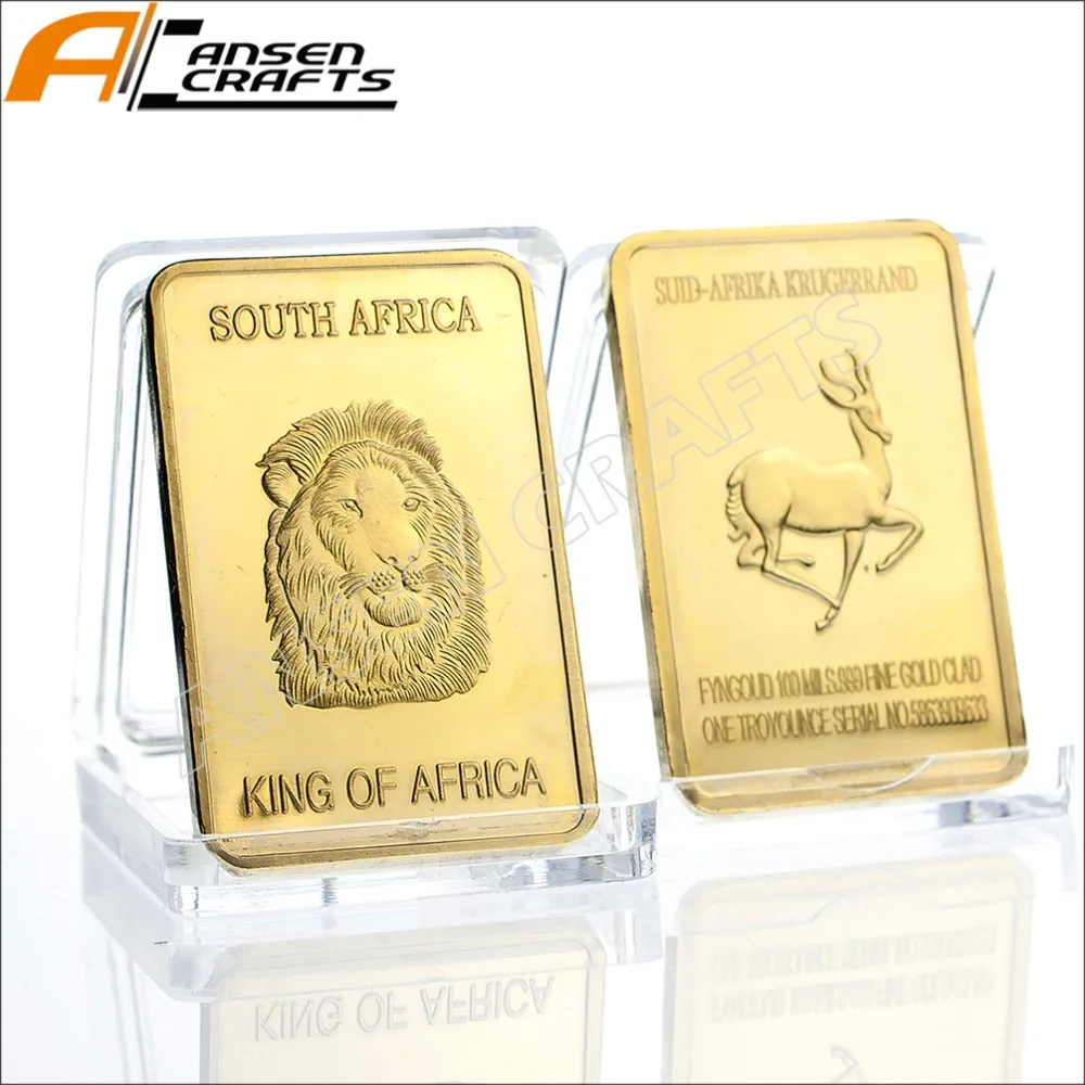 1 Oz Placcato Oro Bar King Of Africa Leone/Elefante/Coccodrillo Del Sud Africa Krugerrand Bullion Lingotto Bar