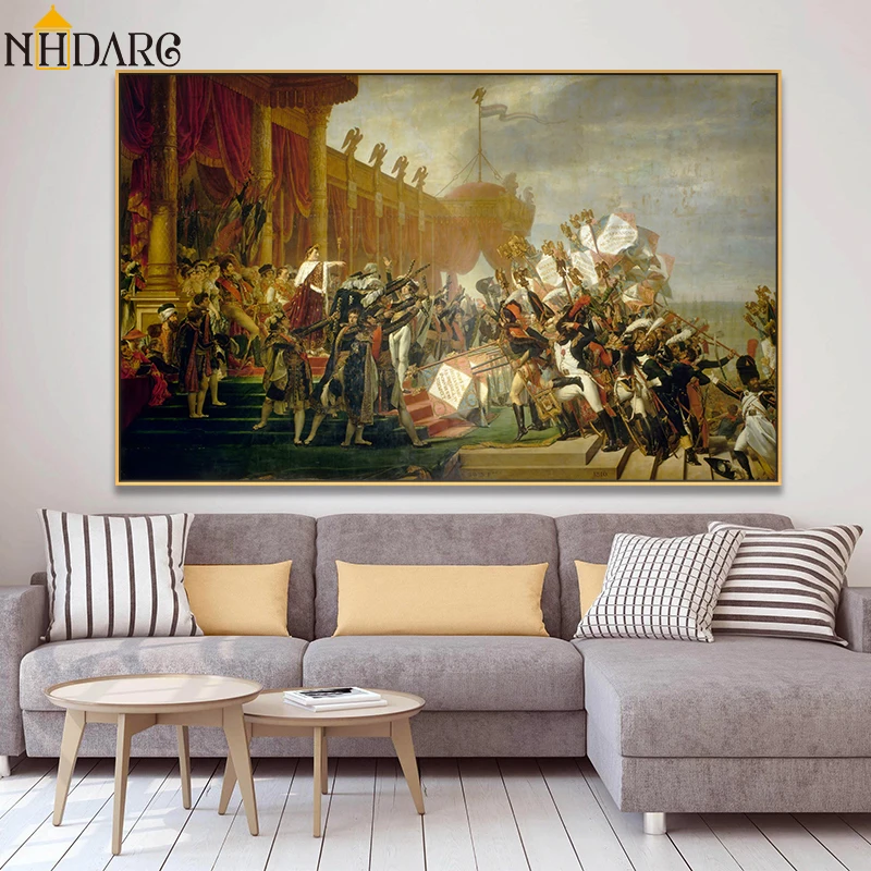

Jacques Louis David, Army in the Plaza DE Mayo Oath to the Emperor, Posters and Prints Canvas Painting Wall Picture Home Decor