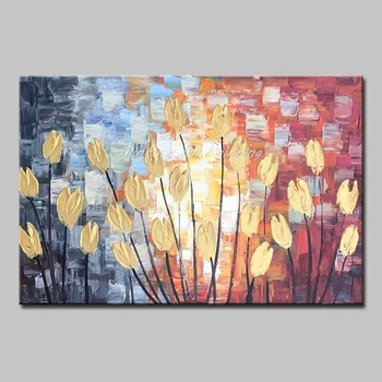 

Mintura Oil Paintings on Canvas Handmade Home Decoration Lots of Tulips Knife Painting Hotel Decor Picture Canvas Art No Framed