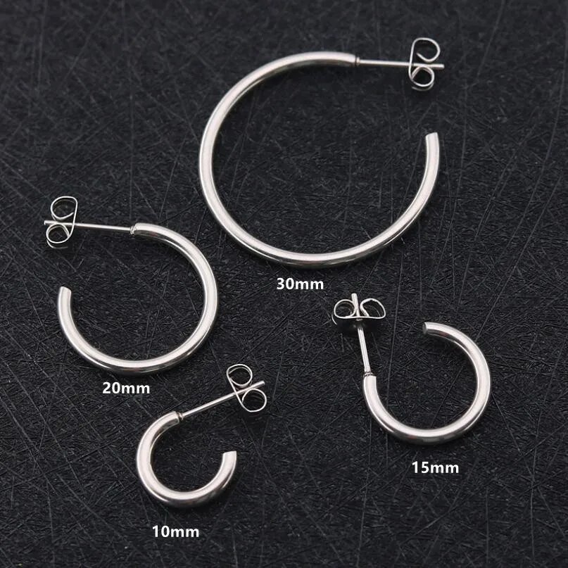

4 SIZE Half Arc Trend Brief Titanium Stainless Steel Colors Plated Men Earring Stud Earrings For Women Classic Jewelry