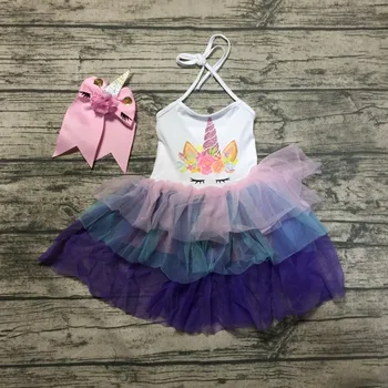 

Spring summer dress sequin baby girls summer flamingo tulle dress children girls party dress with unicorn bow