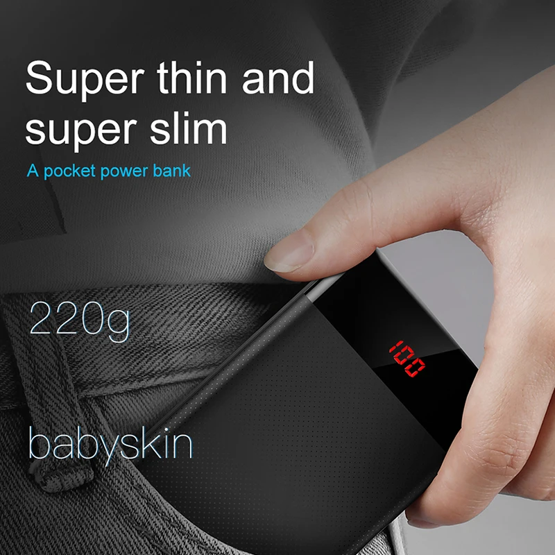 Baseus Slim Power Bank 10000mAh LCD Display External Battery Pack Portable Mobile Phone Charger with Dual USB Output Powerbank