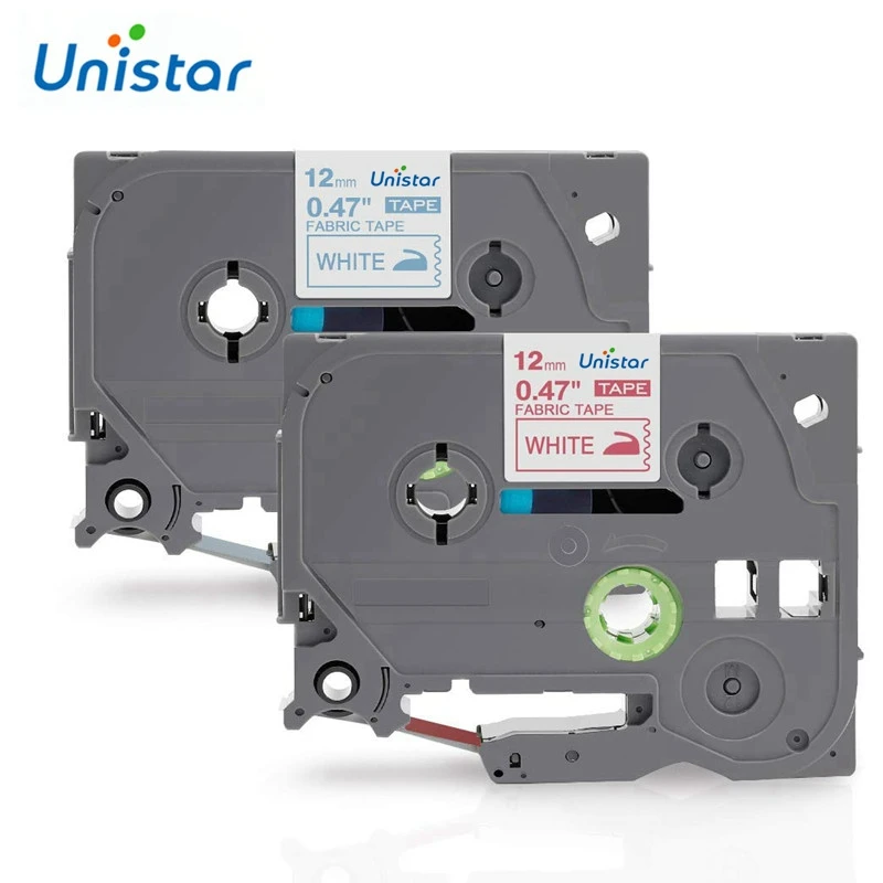 

Unistar 2pcs TZe Fabric Tape compatible for Brother P-touch Tape 12mm Blue Red Color Fabric Iron-on Label Maker TZe-FA3 TZe-FA3R