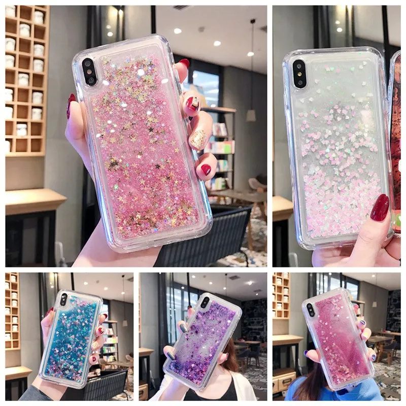 Liquid quicksand stars love soft phone case for iphone 7 8 6 6s 8plus 7plus back cover X S XR MAX cases funda |