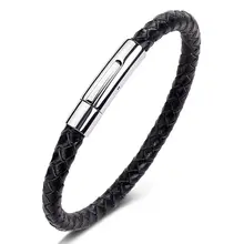 Xionghang модный браслет из нержавеющей стали, браслеты из натуральной кожи для мужчин, простой стиль, Женский черный кожаный браслет для женщин