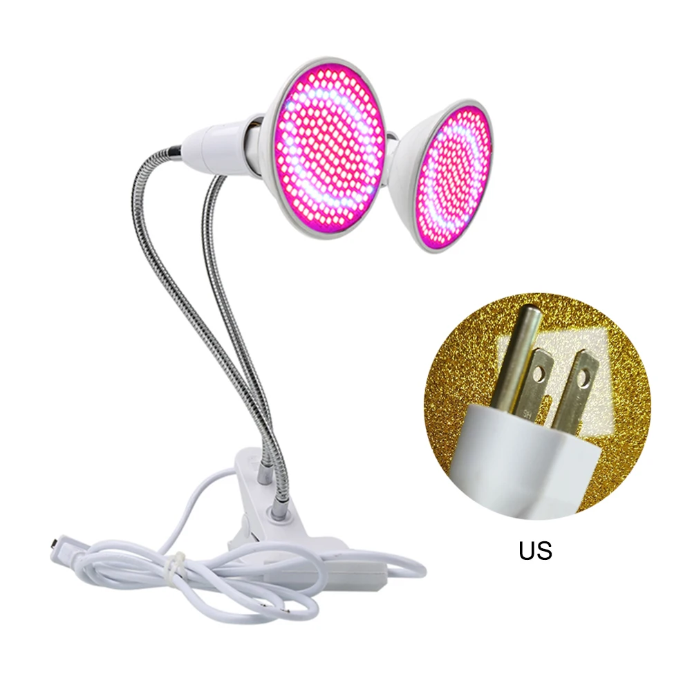 

2 Head 200 LED Plant Grow Light Lamp Full Spectrum E27 Set 2000lm for Flower Seeds Greenhouse