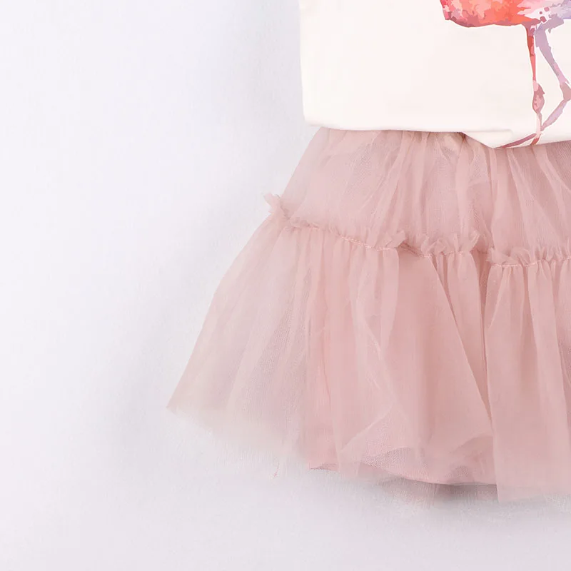 Детский комплект одежды для девочек белая футболка с рисунком Фламинго Розовая Трикотажная юбка комплект детской одежды От 3 до 7 лет