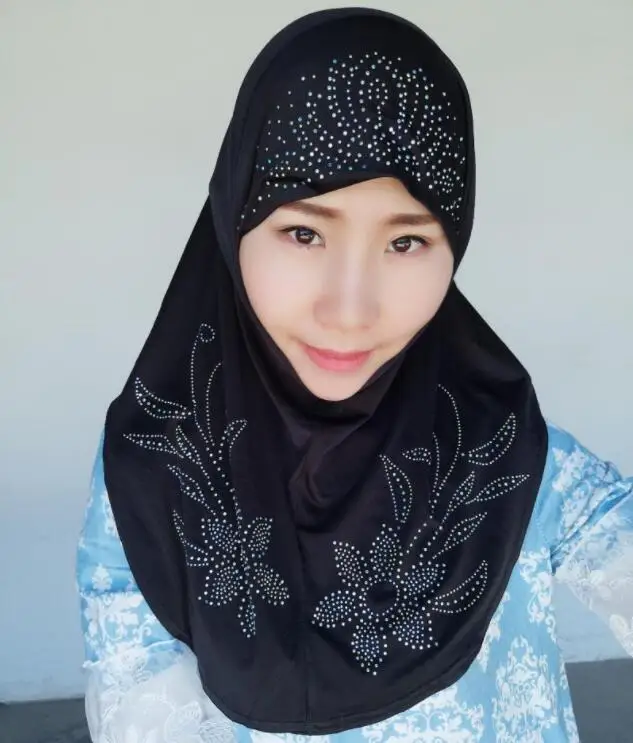 amira hijab one piece rhinestone beading hijab headwrap bling fashion