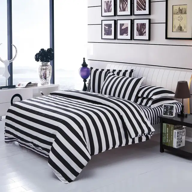 Black White Stripe Grid Bedding Sets Twin Full Queen Size Bedclothes Black White Stripe Grid Bedding Sets Twin Full Queen Size Bedclothes Single Double Bed