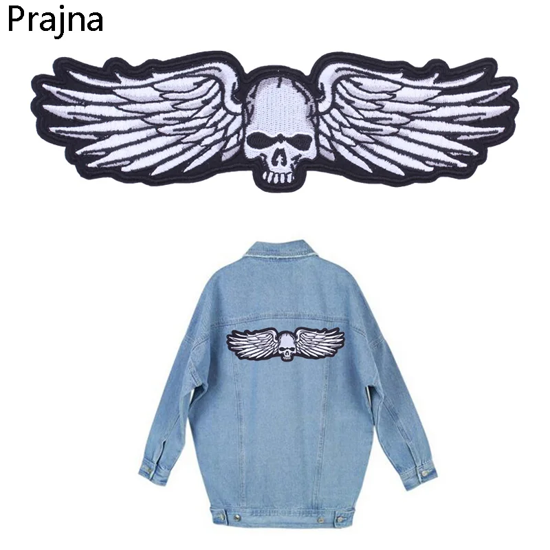 

Prajna Skull Wings Patch Biker Iron On Patches Badges Stripes Embroidered Patches For Clothes Jeans Stickers Stripe On Clothes