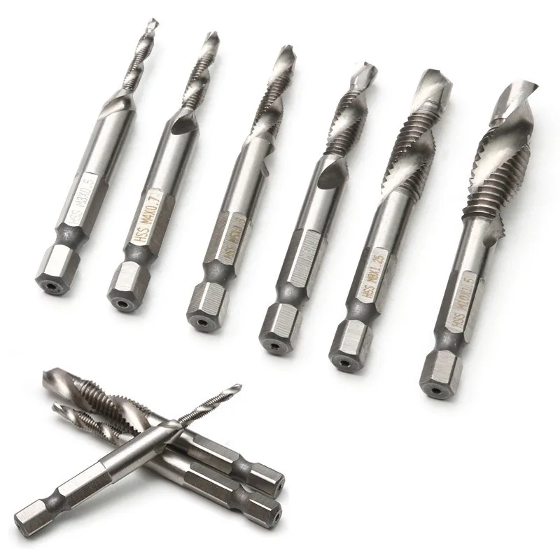 1/4 IN Quick Change Hex Screw Tap Drill Bit M3 M10 6pcs HSS Taps