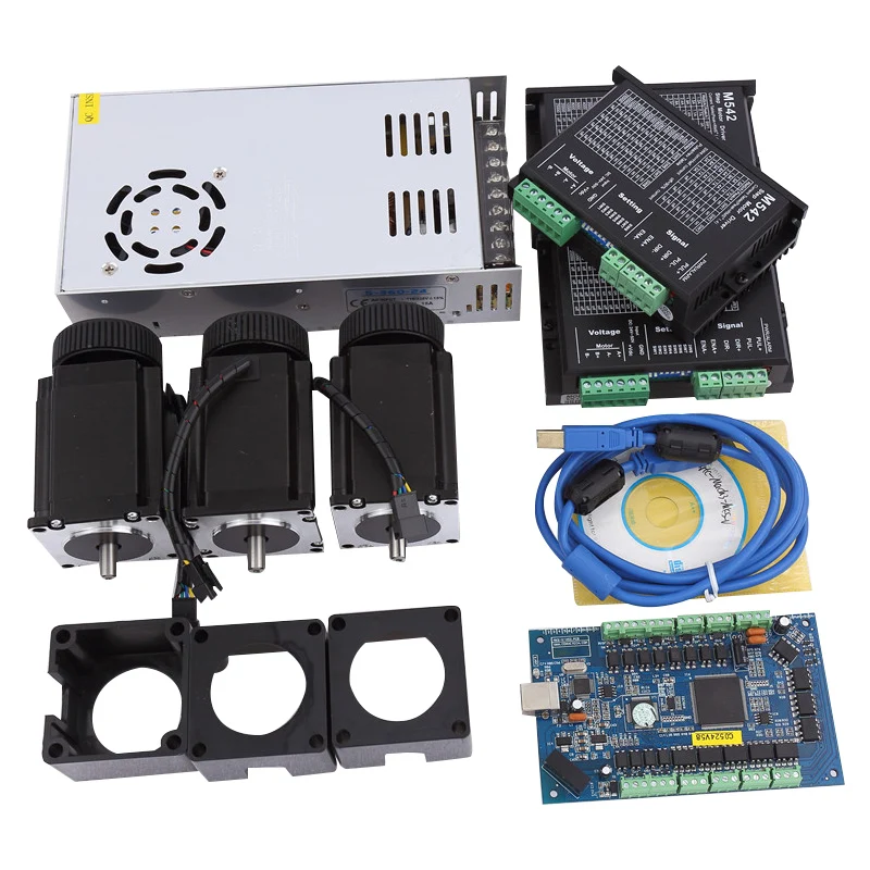 US $373.67 CNC MACH3 USB Kit 3pcs Nema 23 Stepper Motor 57HS76 3A 3pcs M542 Driver Interface BoardPower Supply