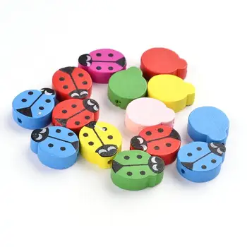 

50PCS Mixed Lead Free Ladybug Wood Beads, Dyed, 18~19x15x6mm, Hole: 2mm