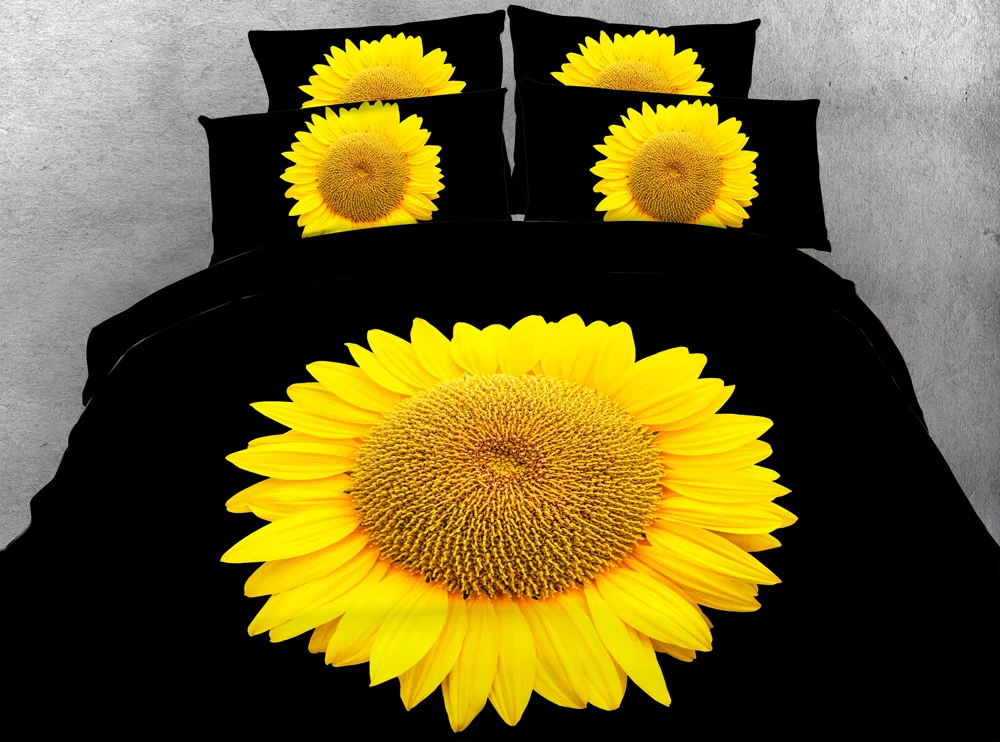 JF 109 Digital Print 3D black and yellow sunflower bedding set king