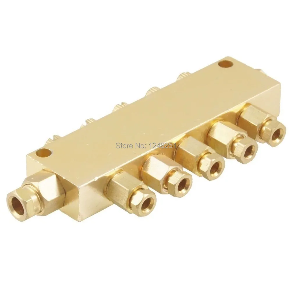 Brass 5 Ways Adjustable Oil Distributor Valve Manifold Block 6mm inlet 4mm outin Pneumatic