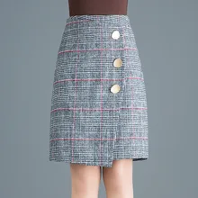 ACRMRAC Женская юбка тонкая осенне-зимняя юбка с высокой талией клетчатая Смешанная клетчатая Асимметричная юбка до середины икры для женщин